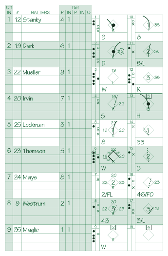 Three-inning example scorecard.